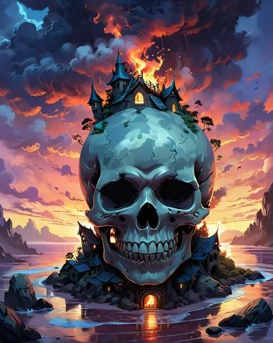 skull rowing,skull with crown,death's head,skull racing,skull allover,skulls,skull bones,monkey island,skull and cross bones,pirate treasure,death's-head,skull illustration,skull and crossbones,skulls and,skulls bones,halloween background,skull statue,game illustration,dusk background,halloween wallpaper,Illustration,Realistic Fantasy,Realistic Fantasy 01