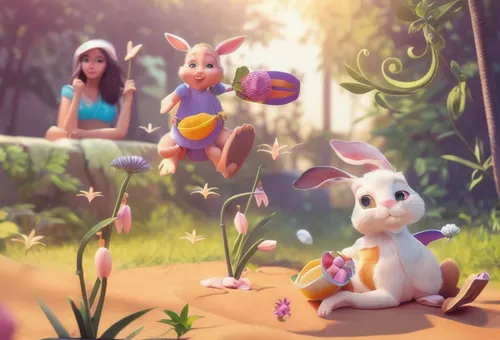 easter background,easter theme,easter rabbits,springtime background,3d fantasy,easter festival,rabbits,bunnies,peter rabbit,spring background,rabbit family,happy easter hunt,hare trail,cute cartoon image,children's background,easter banner,easter celebration,bunny,3d render,3d rendered