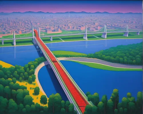 city highway,maglev,72 turns on nujiang river,japan landscape,high-speed rail,river course,shinkansen,rainbow bridge,shirakami-sanchi,river delta,freeway,santiago calatrava,panamericana,akashi-kaikyo bridge,road bridge,segmental bridge,highway bridge,year of construction 1972-1980,nanjing,racing road,Art,Artistic Painting,Artistic Painting 26