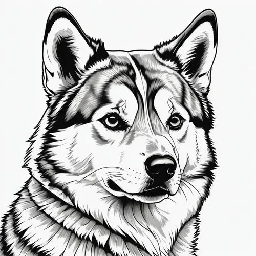 dog line art,dog illustration,malamute,dog drawing,atka,siberian husky,Illustration,Black and White,Black and White 29