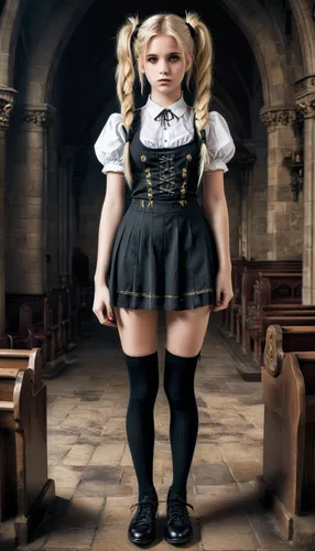 school skirt,schoolgirl,gothic fashion,gothic portrait,gothic style,school uniform,maid,gothic woman,gothic,gothic architecture,gothic dress,overskirt,crossdressing,alice,nurse uniform,gothic church,barmaid,goth woman,church religion,school clothes,Conceptual Art,Fantasy,Fantasy 34