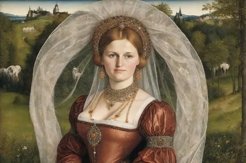 the angel with the veronica veil,memling,gothic portrait,cranach,baroque angel,portrait of christi,portrait of a woman,portrait of a girl,magdalene,woman holding pie,netherlandish,nelisse,the bride,the prophet mary,perugino,elizabeth i,beyeler,angel moroni,noblewoman,fausch,Digital Art,Impressionism