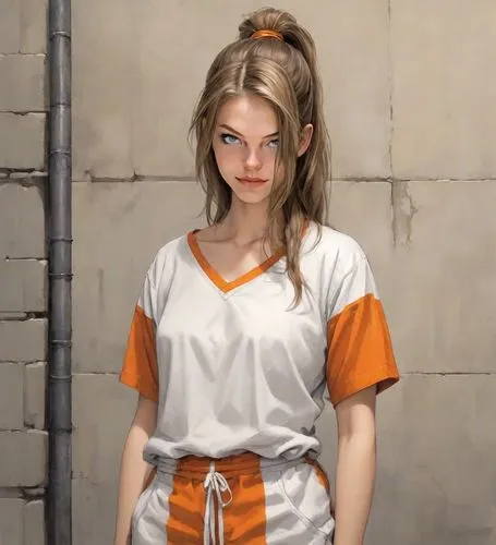 clementine,martial arts uniform,orange robes,takikomi gohan,nurse uniform,female nurse,eleven,orange,symetra,chainlink,cosplay image,a uniform,character animation,prisoner,main character,game character,uniforms,polo shirt,olallieberry,female doctor,Digital Art,Comic