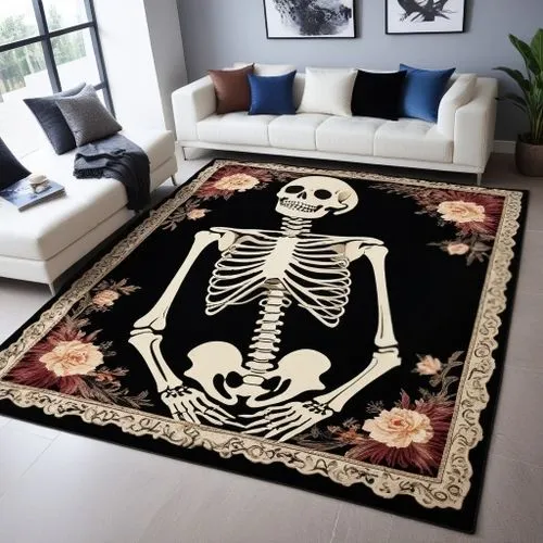 vintage skeleton,day of the dead skeleton,rug,halloween decor,skelemani,boho skull