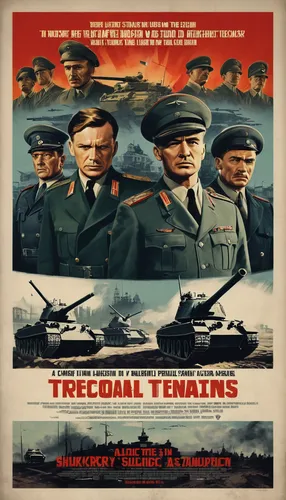 vintage film poster, Cold War theme, propaganda style, dramatic contrast, bold text, soldiers, tanks, missiles, political leaders, espionage, spy action, tense atmosphere, muted color palette, grainy 