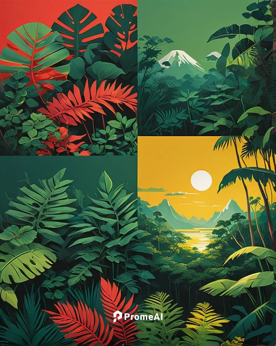 ((Artistic style by Philippe Caza)) ((artistic style by Atey Ghailan. ))

packaging

Dominant colors are green and earthy tones, reflecting the jungle theme. Bright, contrasting colors like yellow and