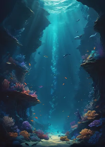 underwater background,underwater landscape,underwater oasis,ocean floor,undersea,ocean underwater,sea cave,under the sea,aquarium,underwater world,exploration of the sea,seabed,ocean,the endless sea,coral reef,deep sea,underwater,submerged,under sea,mermaid background,Conceptual Art,Fantasy,Fantasy 14