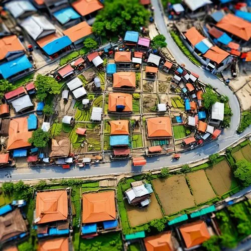 tilt shift,escher village,row of houses,aerial view umbrella,blocks of houses,shantytowns,boardinghouses,slum,dharavi,bukchon,housing estate,kibera,block of houses,jeonju,aerial shot,kariobangi,hanoi,roofs,subdivisions,favela,Unique,3D,Panoramic