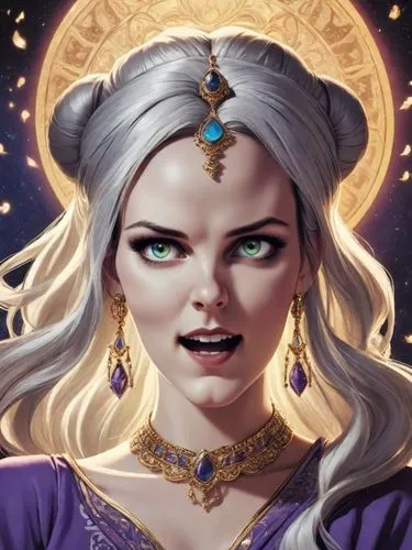 fantasy portrait,elsa,jaya,medusa,zodiac sign libra,sorceress,priestess,star mother,violet head elf,libra,the enchantress,rosa ' amber cover,princess' earring,kundalini,elven,aurora,twitch icon,goddess of justice,queen of the night,caerula,Digital Art,Comic