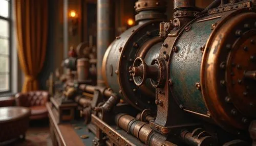 grandfather clock,ship's wheel,antiqued,engine room,ornate,teylers,old clock,steampunk gears,biedermeier,ornate room,corinthian order,train engine,steam engine,musée d'orsay,ironwork,antiquorum,sony alpha 7,orsay,parlor,cabinet,Photography,General,Realistic