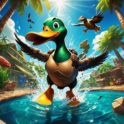 rockerduck,the duck,quackwatch,cartoon video game background,duck,duck bird,Conceptual Art,Fantasy,Fantasy 26