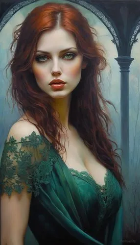 celtic woman,gothic portrait,mystical portrait of a girl,fantasy art,fantasy portrait,celtic queen,the enchantress,faery,dryad,oil painting on canvas,sorceress,merida,oil painting,rusalka,young woman,romantic portrait,fantasy woman,fae,faerie,lilian gish - female,Illustration,Realistic Fantasy,Realistic Fantasy 30