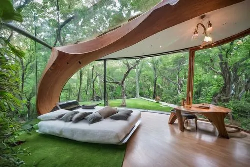 tree house hotel,treehouse,treehouses,tree house,bamboo curtain,hammock,forest house,roof tent,rain forest,sleeping room,canopied,inverted cottage,hideaways,grass roof,banyan,cabana,daybed,house in the forest,folding roof,greenforest,Illustration,Realistic Fantasy,Realistic Fantasy 02