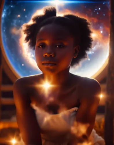 afrofuturism,binti,sarafina,obatala,urantia,mystical portrait of a girl,promethea,oshun,moonchild,raelian,world digital painting,divine healing energy,sci fiction illustration,zodiac sign libra,qabalah,amariyah,celestial body,ozma,interconnectedness,hypatia