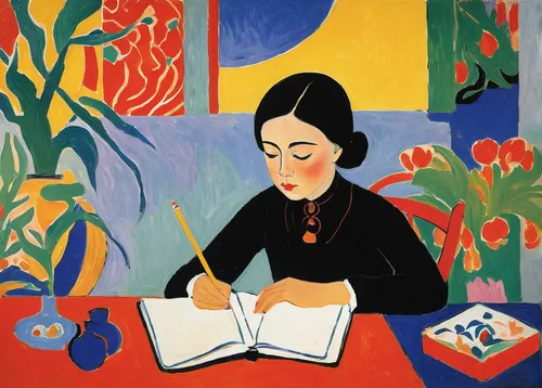 girl studying,child with a book,braque francais,woman sitting,girl at the computer,frida,braque saint-germain,the girl studies press,writing-book,woman eating apple,women's novels,author,learn to write,portrait of a woman,charlotte cushman,self-portrait,persian poet,girl in the garden,work in the garden,barbara millicent roberts,Art,Artistic Painting,Artistic Painting 40