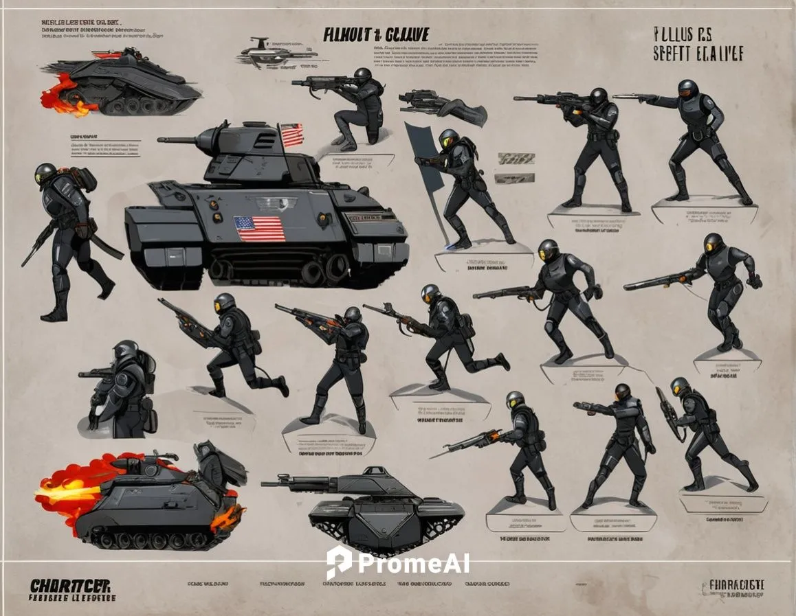 Futuristic fallout enclave soldier in black uniform with helmet ,American banner, tank, and futuristic weapon ,concept art,american tank,army tank,combat vehicle,heavy armour,medium tactical vehicle r