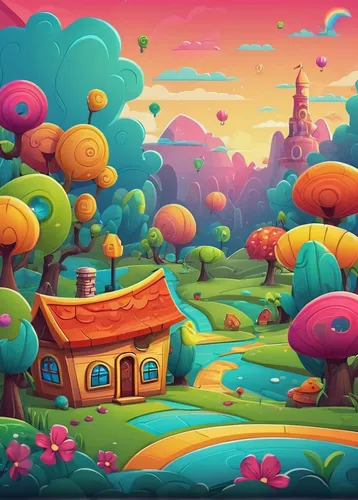 mushroom landscape,fairy village,cartoon video game background,mushroom island,cartoon forest,home landscape,fairy world,fantasy landscape,landscape background,colorful balloons,aurora village,futuristic landscape,bird kingdom,backgrounds,an island far away landscape,children's background,colorful city,fairy forest,delight island,dream world,Art,Artistic Painting,Artistic Painting 33