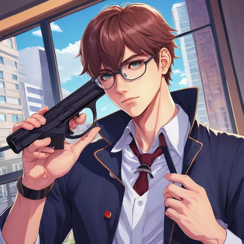 spy visual,holding a gun,detective,handgun,pointing gun,gunpoint,spy-glass,gangstar,agent,agent 13,gunshot,spy,yukio,secret agent,colt,screw gun,gun,private investigator,spy camera,main character,Art,Classical Oil Painting,Classical Oil Painting 10