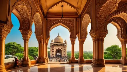 shahi mosque,bikaner,bidar,orchha,maqbara,safdarjung,after the ud-daula-the mausoleum,chhatri,agra,qutub,rajasthan,jodhpur,gwalior,hawa mahal,deccan,lotus temple,india,junagarh,jaipur,mehrauli,Illustration,Retro,Retro 04