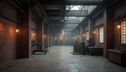 warehouse,industrial hall,factory hall,fabrik,empty factory,deakins,loft,abandoned factory,hallway,lofts,scene lighting,alchemax,warehouses,empty interior,movie set,cold room,industrial,basement,speakeasy,old factory,Photography,General,Realistic