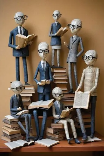 paper art,readers,miniature figures,bookshelf,bookend,wooden figures,e-book readers,book pages,clay figures,bookcase,stack of books,bookshelves,book wall,book glasses,bookworm,pile of books,book stack,shelving,books,book illustration,Illustration,Abstract Fantasy,Abstract Fantasy 07