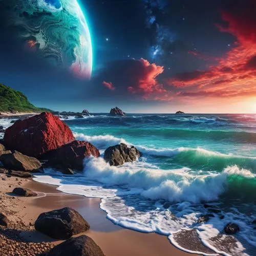 ocean background,full hd wallpaper,seascape,fantasy picture,landscape background,nature background,ocean,ocean waves,ocean paradise,coastal landscape,nature wallpaper,beach landscape,beautiful wallpaper,sea landscape,3d background,windows wallpaper,fantasy landscape,photo manipulation,rocky beach,hd wallpaper,Photography,General,Realistic