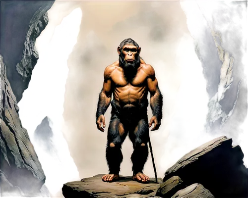 neanderthal,cave man,neanderthals,caveman,primitive person,paleolithic,ape,barbarian,prehistory,primitive man,stone age,chimpanzee,human evolution,great apes,baboon,bonobo,macaque,mountain guide,kong,primate,Illustration,Abstract Fantasy,Abstract Fantasy 16