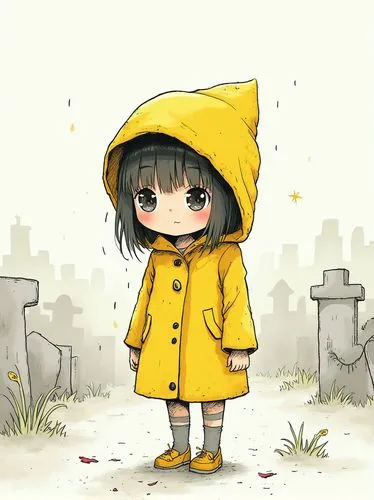 nanako,parka,rainwear,raincoat,chibi girl,in the rain,Photography,General,Realistic