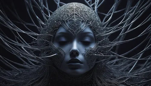 the snow queen,apophysis,head woman,blue enchantress,meridians,ice queen,queen cage,the enchantress,wraith,tendrils,echo,emergence,biomechanical,dryad,priestess,fractalius,veil,sci fiction illustration,symbiotic,shamanic,Photography,Artistic Photography,Artistic Photography 11