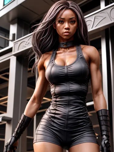 light skin female
tight outfit,  hair down
warrior stance,muscle woman,maria bayo,hard woman,action figure,strong woman,woman strong,actionfigure,female warrior,barb wire,sprint woman,black women,x-me