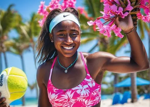 luau,hula,polynesian girl,moana,candy island girl,holding a coconut,beach volleyball,afro american girls,polynesian,coconut water,bahama mom,beach sports,caribbean beach,farofa,sun of jamaica,woman playing tennis,coconut shells,aloha,tahiti,mahé,Illustration,Paper based,Paper Based 04