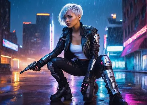 motoko,domino,cyberpunk,replicant,femme fatale,dmc,bladerunner,badass,renegade,hauer,xiii,akira,replicants,girl with gun,terminator,girl with a gun,punk,nyx,protagonist,kar,Art,Artistic Painting,Artistic Painting 25