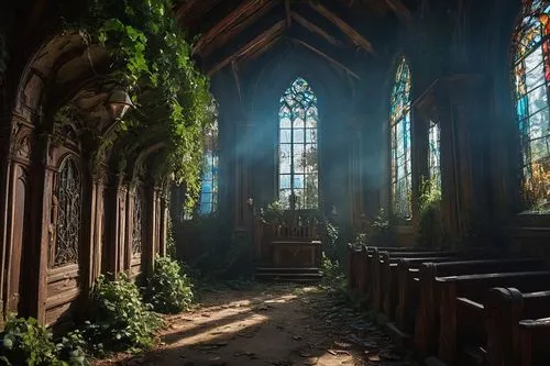 forest chapel,sanctuary,hall of the fallen,cryengine,holy forest,haunted cathedral,sanctum,enb,dandelion hall,sunken church,labyrinthian,abandoned place,verdant,chapel,abandoned places,cathedral,ecclesiatical,chapels,holy place,gothic church,Illustration,Japanese style,Japanese Style 14