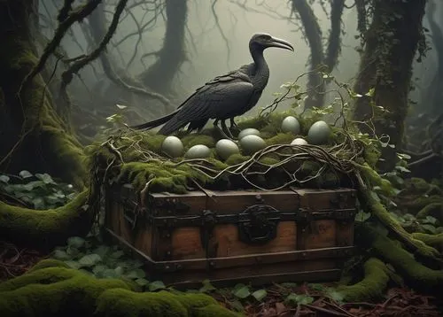 charcoal nest,black crow,bird kingdom,fantasy picture,corvidae,araucana,bird home,black raven,raven bird,nature bird,raven sculpture,reiger,king of the ravens,ravens,nest,3d crow,bird bird kingdom,sokurov,mirkwood,disneynature,Illustration,Realistic Fantasy,Realistic Fantasy 17