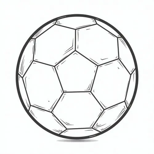 A simple cute kid soccer ball with clearly defined pentagons and hexagons on its surface, drawn with smooth and rounded outlines. The shapes are outlined with clean lines, leaving them empty so childr