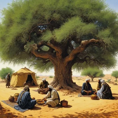 argan tree,argan trees,bedouin,bodhi tree,afar tribe,jaggery tree,libyan desert,nomadic people,sudan,olive tree,nomadic children,merzouga,soapberry family,carob tree,argan,children studying,date palm,baobab oil,durman,khartoum,Illustration,Realistic Fantasy,Realistic Fantasy 06