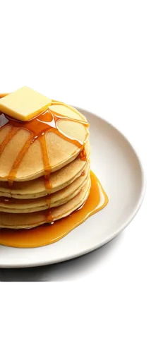 Homemade pancake, breakfast food, golden brown, syrup dripping, butter melting, fluffy texture, round shape, white plate, kitchen counter, morning sunlight, warm atmosphere, shallow depth of field, so