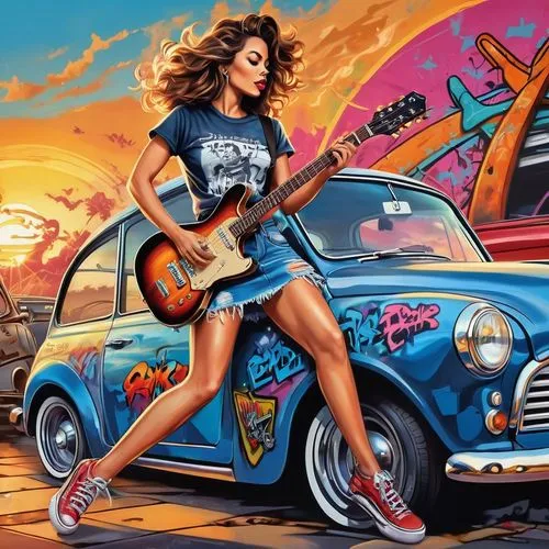 vw beetle,volkswagen beetle,rockabilly,rockabilly style,rock'n roll mobile,rock music,pin up girl,pin-up girl,rock 'n' roll,lady rocks,pin ups,chicano,retro pin up girl,rock and roll,rocksmith,rock chick,chicana,fusca,lowrider,californication,Conceptual Art,Graffiti Art,Graffiti Art 09