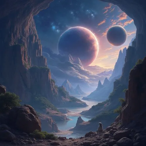 fantasy landscape,valley of the moon,alien world,moon valley,alien planet,lunar landscape,Illustration,Realistic Fantasy,Realistic Fantasy 02