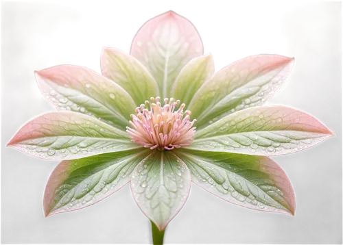 Delicate flower, 8 petals, soft pink, white center, intricate details, gentle curves, slender stem, green leaves, morning dew, warm sunlight, shallow depth of field, close-up shot, macro photography, 