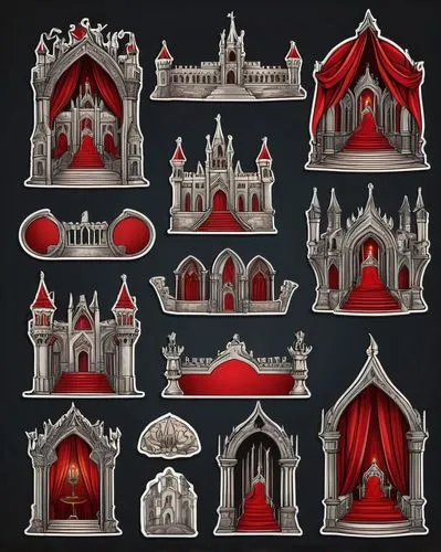 houses clipart,fairy tale icons,medieval architecture,crown icons,dolls houses,blood church,mod ornaments,gothic architecture,fairy tale castle,haunted cathedral,building sets,set of icons,dollhouse accessory,turrets,felt christmas icons,miniature house,paper art,icon set,byzantine architecture,collected game assets,Unique,Design,Sticker