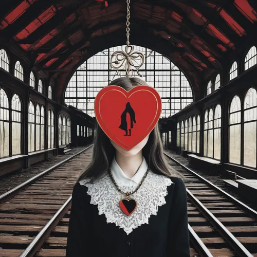 red heart on railway,red and blue heart on railway,glowing red heart on railway,the girl at the station,heart medallion on railway,red heart medallion on railway,broken-heart,red heart medallion in hand,stitched heart,bleeding heart,lovesickness,broken heart,heart lock,red heart medallion,photomanipulation,photo manipulation,the heart of,lost love,heartache,human heart,Illustration,Abstract Fantasy,Abstract Fantasy 05