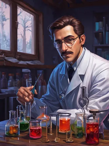 biologist,chemist,scientist,reagents,chemical laboratory,researcher,natural scientists,sci fiction illustration,laboratory,laboratory flask,science education,laboratory information,erlenmeyer,microbiologist,lab,apothecary,professor,theoretician physician,medical illustration,fish-surgeon,Conceptual Art,Fantasy,Fantasy 14