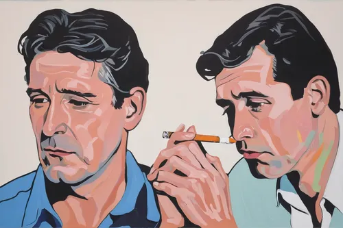 With trembling hands, they light a cigarette, sobbing uncontrollably after their passionate encounter.,smoking man,modern pop art,cool pop art,popart,man portraits,pop art people,pipe smoking,santiago