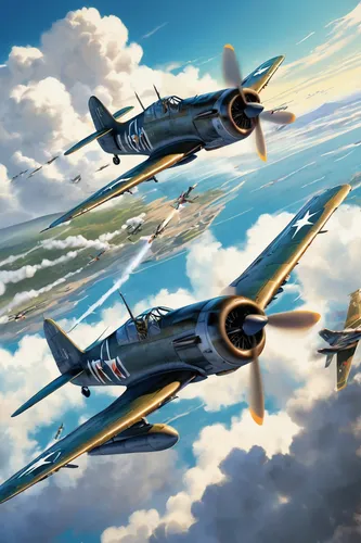 supermarine spitfire,north american p-51 mustang,messerschmitt bf 108,messerschmitt bf 109,focke-wulf fw 190,republic p-47 thunderbolt,junkers,fighter aircraft,curtiss p-40 warhawk,north american a-36 apache,corsair,formation flight,lockheed p-38 lightning,air combat,lockheed hudson,rows of planes,blue angels,douglas sbd dauntless,air racing,north american t-6 texan,Illustration,Japanese style,Japanese Style 07