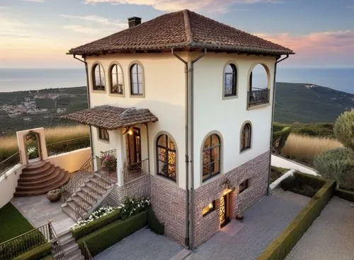 Modern Italian villa. There are olive gardens around.,a large house with an expansive view of the hills,tuscan,toscane,dreamhouse,casabella,tuscany,belvedere,Photography,General,Realistic