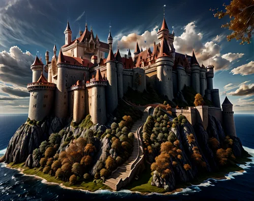 fantasy picture,fairy tale castle,fantasy art,castle of the corvin,fairytale castle,3d fantasy,fantasy landscape,water castle,knight's castle,castel,medieval castle,fantasy world,castles,heroic fantasy,castle,templar castle,gold castle,world digital painting,fantasy city,castleguard