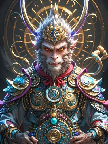 an artwork work featuring a demon with horns and a body of hair,wukong,yuhuan,jebtsundamba,pangeran,lehzen,uther