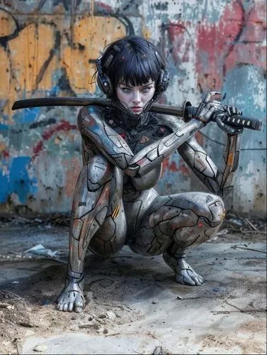 alita,motoko,bjork,bodypaint,body painting,bodypainting,chappie,cyberdog,blomkamp,bulletgirl,district 9,cyberpunk,karai,cyborg,body art,tattoo girl,asura,girl with gun,fembot,robosapien