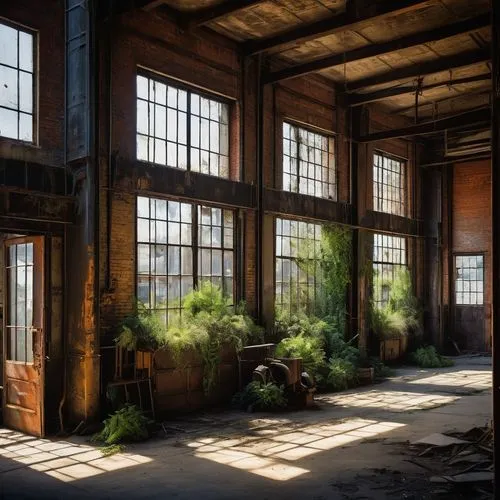 abandoned factory,brickworks,packinghouse,old factory,freight depot,old factory building,empty factory,industrial hall,factory hall,dogpatch,brickyards,industrial ruin,warehouses,warehouse,railyards,middleport,industrial landscape,linthouse,usine,sugar plant,Illustration,Realistic Fantasy,Realistic Fantasy 16